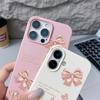 Pink Bowknot Print Soft Matte Case For iPhone 16 Pro Max 15 Pro 14 13 12 11 Solid Color Shockproof TPU Leather Texture Slim Phone Cover