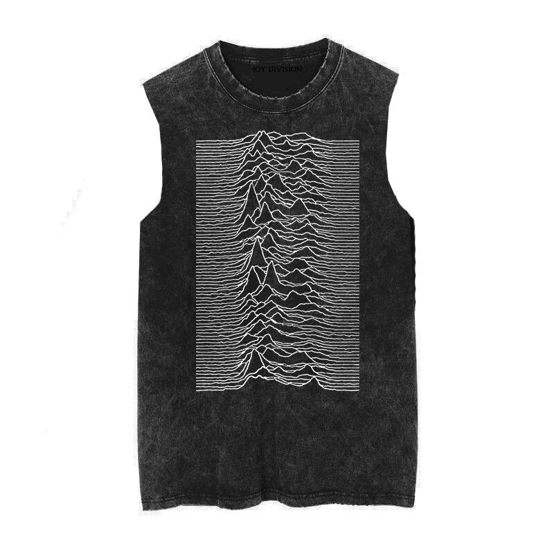 Joy Division Radio Wave Chart Happy Divisive Rock Do Old Washed Vintage Batik Sleeveless Vest Tank