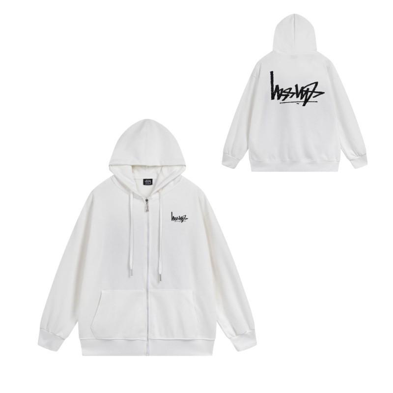 Stussy-Style Zip-Up Hooded Sweatshirt Men Oversized Cotton Long Sleeve Casual Graphic Pullover Jacket