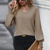2025 Women's Solid Color Shirt with Pleated Lantern Sleeves Casual Office Tops for Spring Autumn Hot Sale