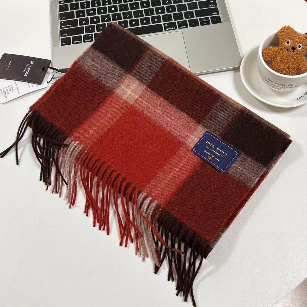 Men Scarf 100% Wool Plaid Warm Soft Muffler Female Winter Autumn Couple Cashmere Windproof Stripe Tassel Shawl Male Thick Scarf