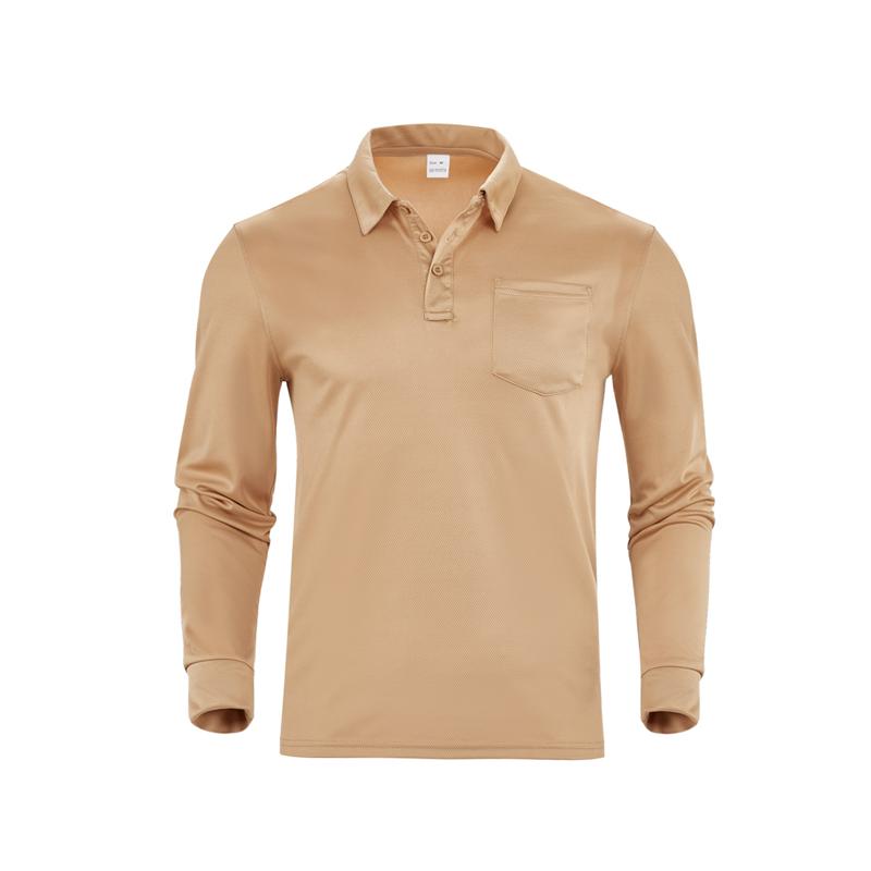 New Hot-selling Fashion Trend Men's Casual Loose Button Placket Solid Color Long Sleeve Mesh Fabric Polo Shirt with Collar