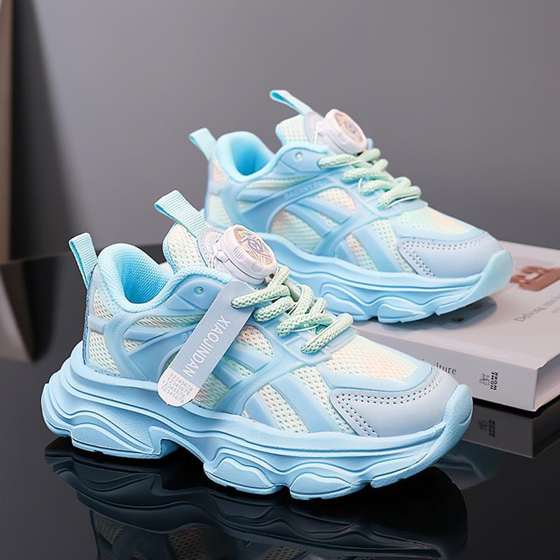 New Summer Mesh Breathable Children's Sports Shoes for Girls with Rotating Buckle, Running Dad Shoes for Older Girls