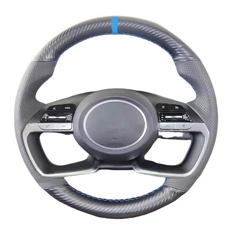 Hand Stitched Carbon Fiber Leather Car Steering Wheel Cover For Hyundai AVANTE Santa Cruz Tucson Plug I20 Tucson CN7