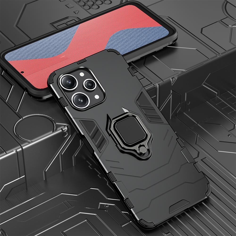 Shockproof Keysion Case Armor For Redmi 12 4g 12 5g Soft Siliconepc Metal Ring Stand Phone Back Cover For Xiaomi Poco M6 Pro 5g