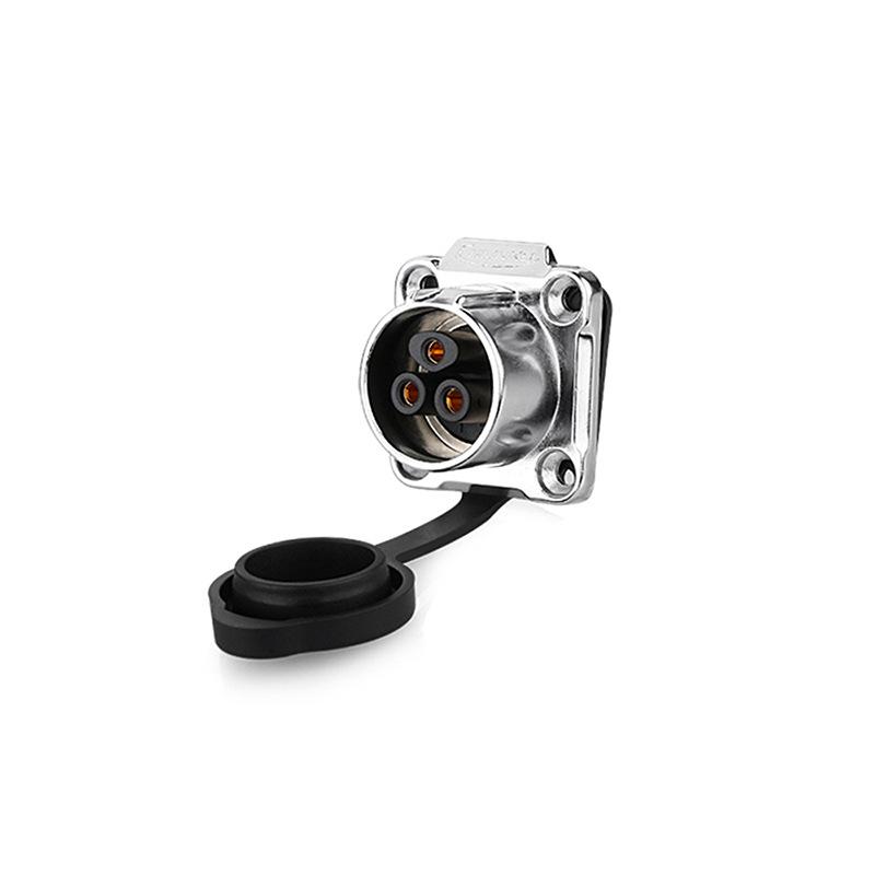 Black LP20 Solar Waterproof 14-Pin Aviation Plug Connector with Partitioned Four-Hole Flange