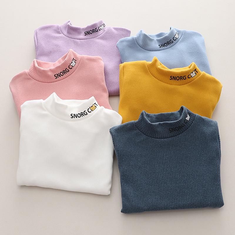 Детская футболка с длинным рукавом Sanded – теплая, плотная, с воротником средней высоты для мальчиков и девочек, осенне-зимний корейский стиль.