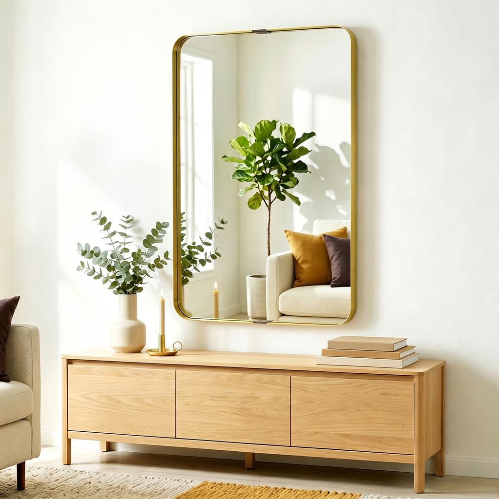Rectangular Wall Mirror 90 X 60 Cm Wall Mounted Bathroom Mirror W Aluminium Alloy Frame And Tempered Glass Gold Tone