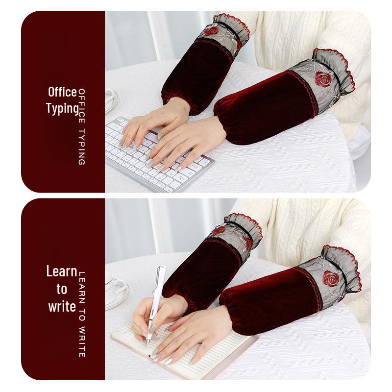 Блузка с длинными рукавами и цветочным кружевом в стиле пэчворк из грязеотталкивающего бархата темно-золотистого цвета для женщин