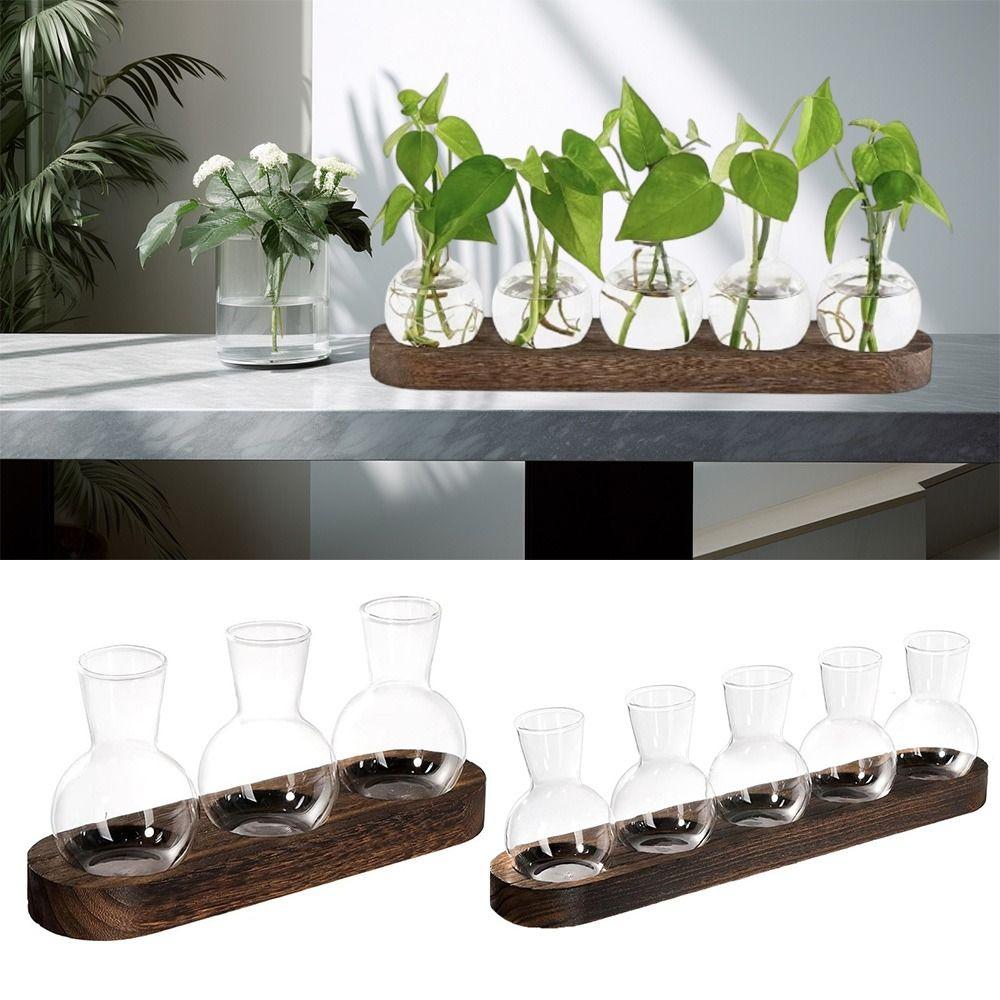 With Wooden Tray Plant Terrarium Propagation Station Bud Vases Bulb Vase  Home Decoration