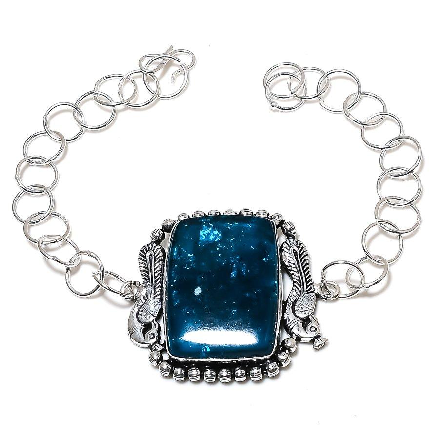 Браслет из стерлингового серебра 925 пробы с натуральным синим турмалином 7-8 дюймов s7W54