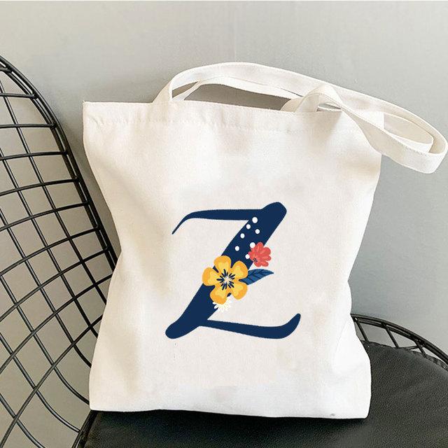 Алфавит Цветочный дизайн Литературные книги Сумка Многоразовая сумка для покупок Женские парусиновые сумки на ремне Модные женские сумки Повседневные сумки
