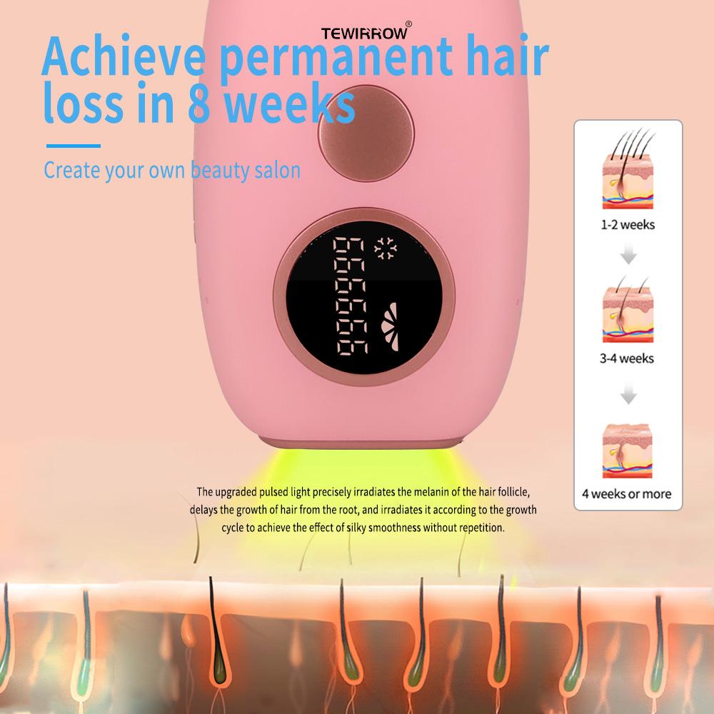 TEWIRROW Удаление волос IPL с системой окружающего охлаждения на 360 °. Перманентное средство для удаления волос, безболезненное домашнее использование, 999999 вспышек для лица, подмышек, ног, линии бикини.