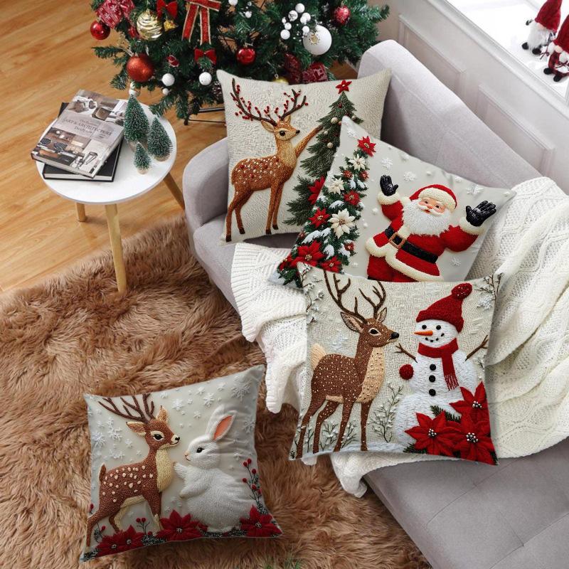 Christmas Pillow Cover Snowflake Velvet Jacquard Christmas Tree Elk Pillow Cushion Holiday Decoration Cushion Cover