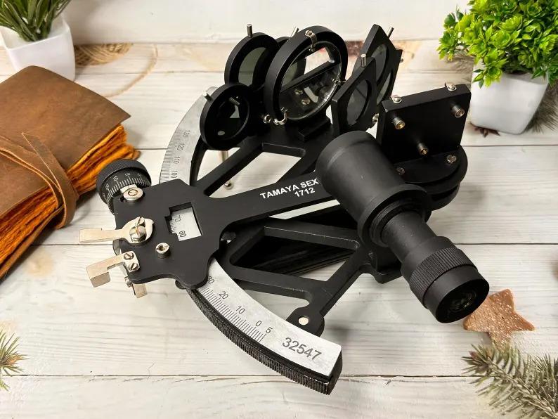 Tamaya Sextant – Antique Maritime Navigational Instrument with Wooden Box | Working Brass Sextant, Astrolabe, Nautical Ship Decor, Gift.