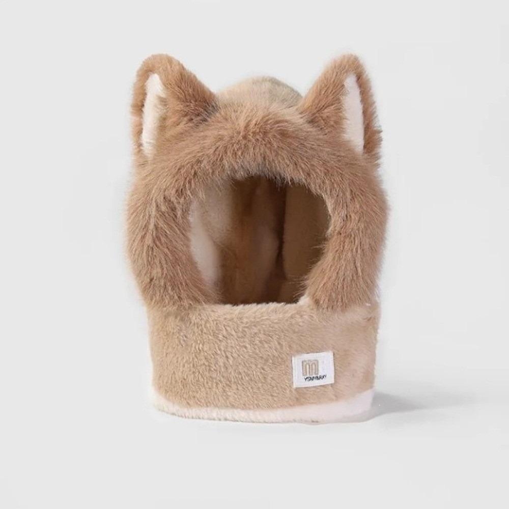 Fox Ear Design Women's Scarf Hat keep warm Integrated Bean Hat Cute Fluffy Hat Scarf Winter
