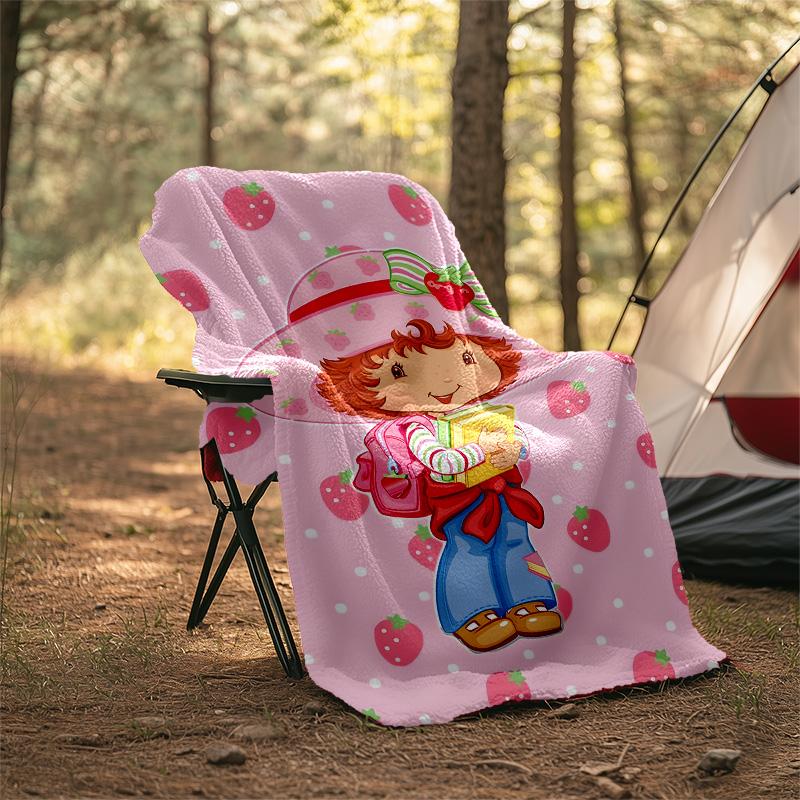1pc Princess Strawberry4 Theme Blanket - Digital Print, Polyester, Cozy for All Seasons, Perfect for Outdoor, and Travel