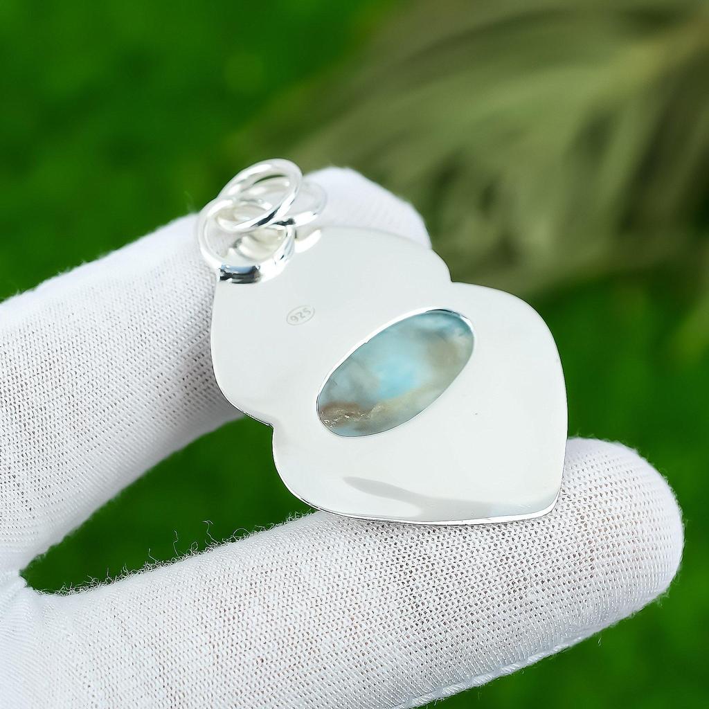 Gift For Women Jewelry Pendant 925 Sterling Silver Natural Larimar Gemstone