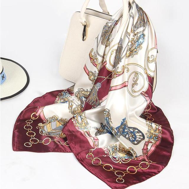 90 *90cm Square Silk Scarf Women Shawls Neckerchief Designer Print Chiffon Hijab Scarf Foulard Lady Neck Scarves Soft Big Bandana