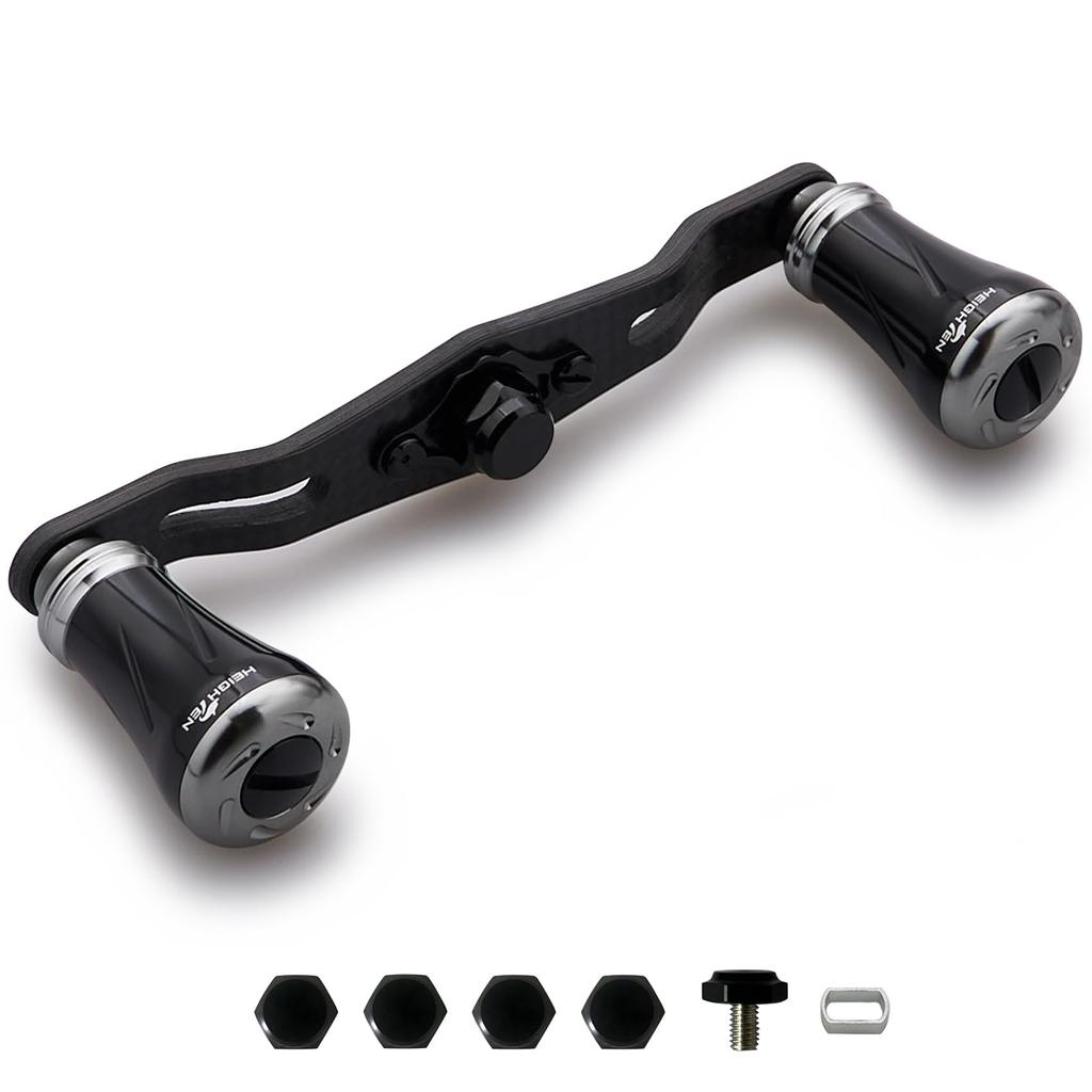 HEIGHTEN 85/95mm Reel Handle, 1.5K Carbon Cloth, for Shimano, Daiwa, and Abu Baitcasting Reels, Pillar Series (Black & Gunmetal, V2.0-85mm) (996)