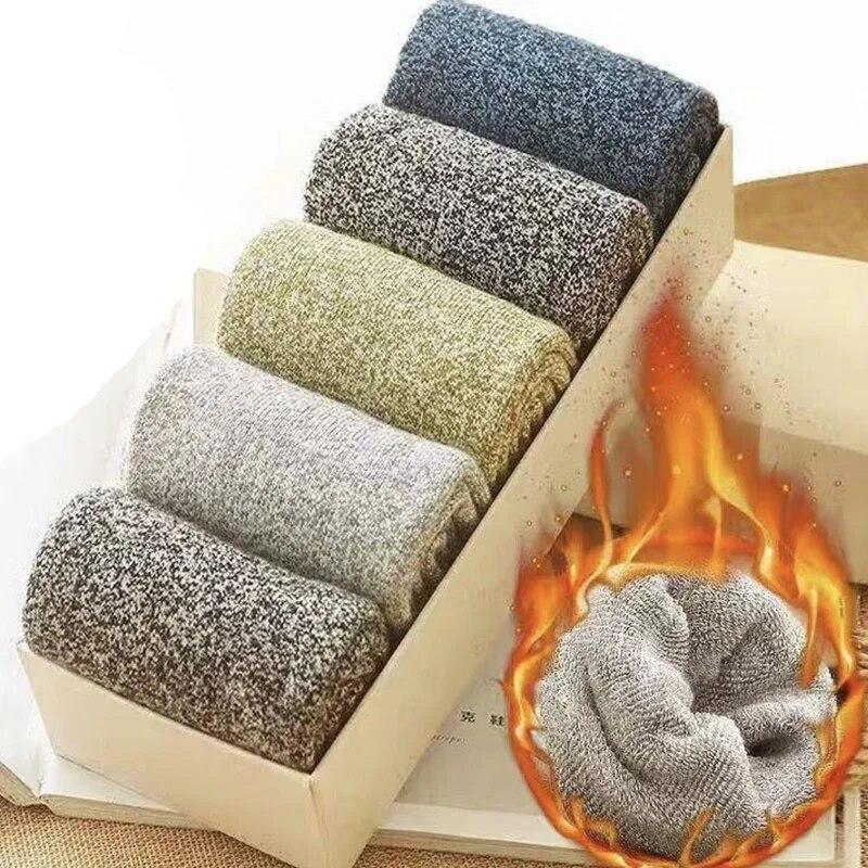 5 пар зимних мужских носков из мериносовой шерсти, очень толстые, теплые, высокого качества, Harajuku, ретро, ​​зимние, повседневные, антифриз, кашемировые носки, мужские