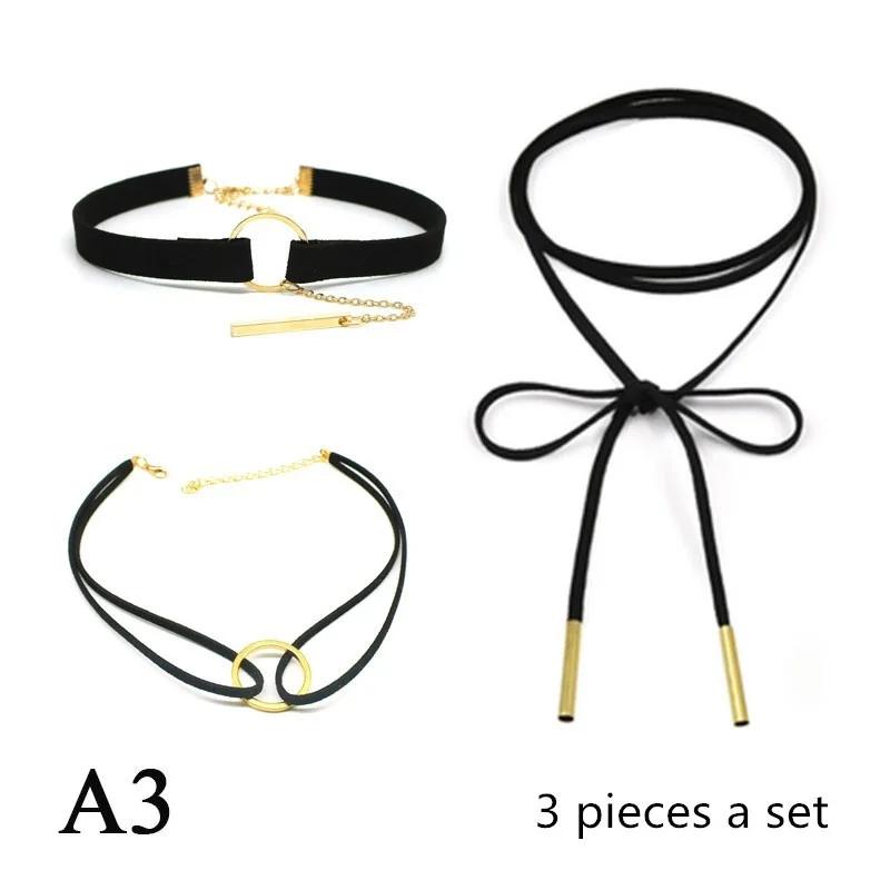 3 шт./компл., ожерелье, черное кружево, кожа, бархатная полоска, женский воротник, ювелирные изделия, аксессуары для шеи, colar kol