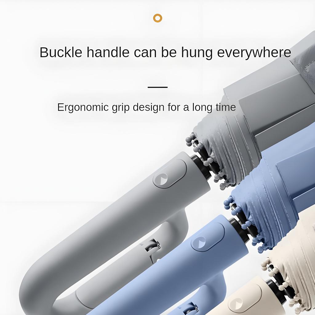 10-Rib Windproof Reverse Umbrella with Carabiner, Reflective Stripe for Rain & Sun Protection (Auto Fold)