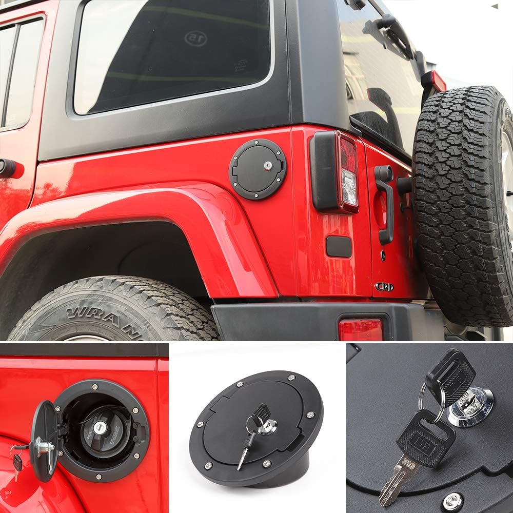 Fuel Door Cover JeCar Locking Gas Cap Cover For 2007-2018 Jeep Wrangler JK & Unlimited