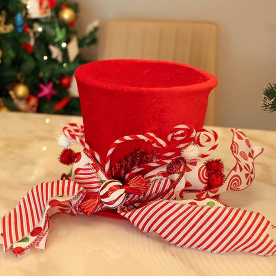 Christmas Tree Topper Hat Collapsible Top Formal Hat with Striped Ribbon