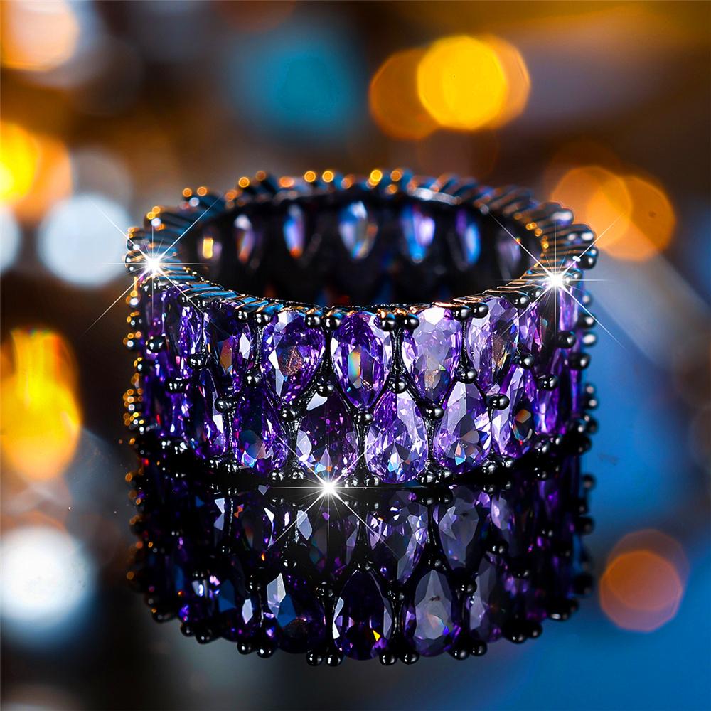 Роскошное женское обручальное кольцо с кристаллами, фиолетовым и синим цирконием, винтажное черное золото, цвет капли воды, свадебные украшения для женщин