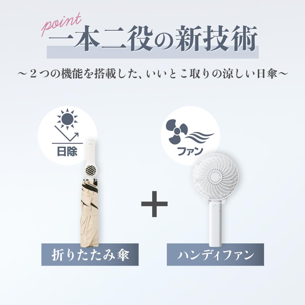 THANKO Охлаждающий СТОЛБИК Классический для Дождя или Официальный Зонт с Вентилятором, TKFA25SBL, Синий, Компактный, Большой, Легкий, Блеск,