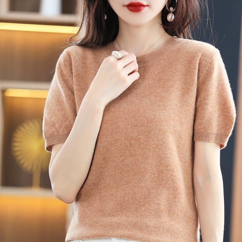 INDFS Женские модные повседневные осенне-зимние однотонные с принтом свитера с коротким рукавом и круглым вырезом