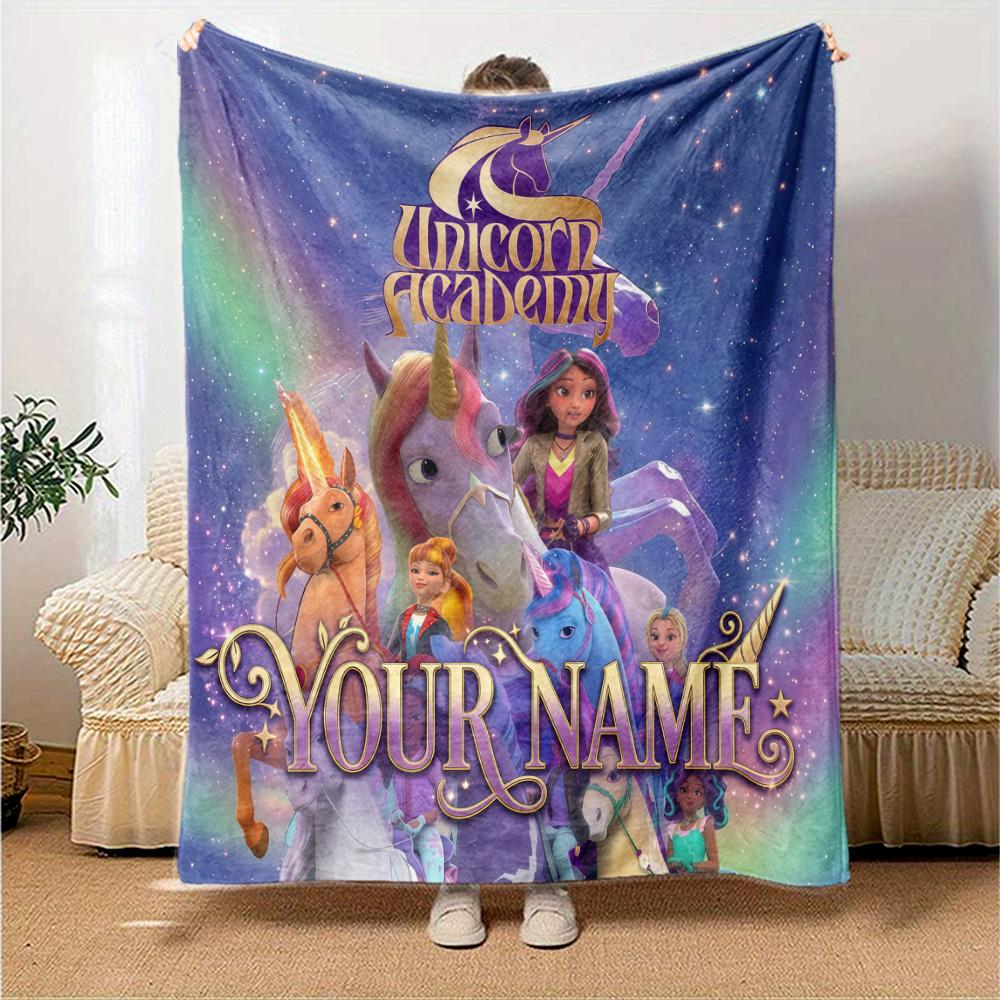 1PC Unicorn Academy Custom Name Patterned Flannel Blanket Suitable For All Seasons For Home Decor Warmth And Comfort Gifts Holiday Present
