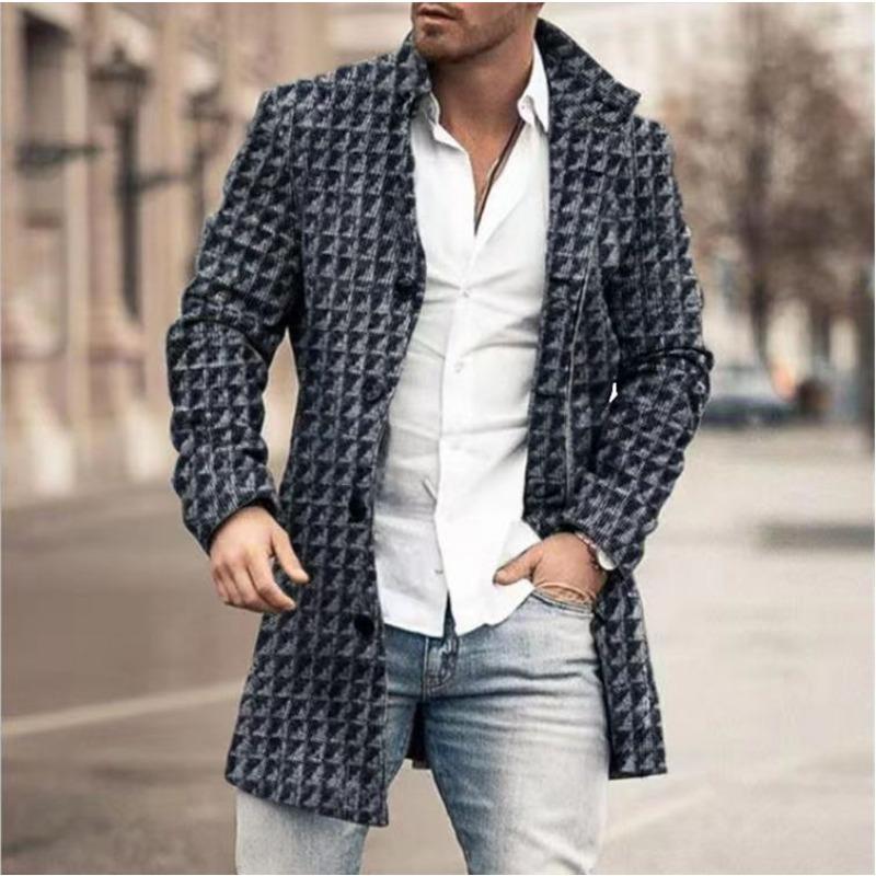Plaid Men's Coat New Coat Trench Coat Woolen