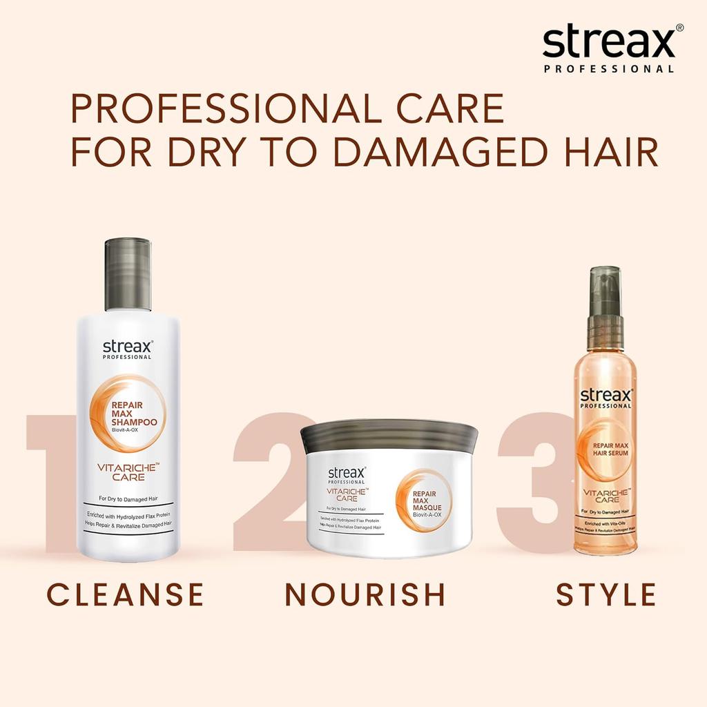 Streax Professional Vitariche Care Repair Max Shampoo 300ml For Dry Damaged Hair Unisex Hair Strengthening