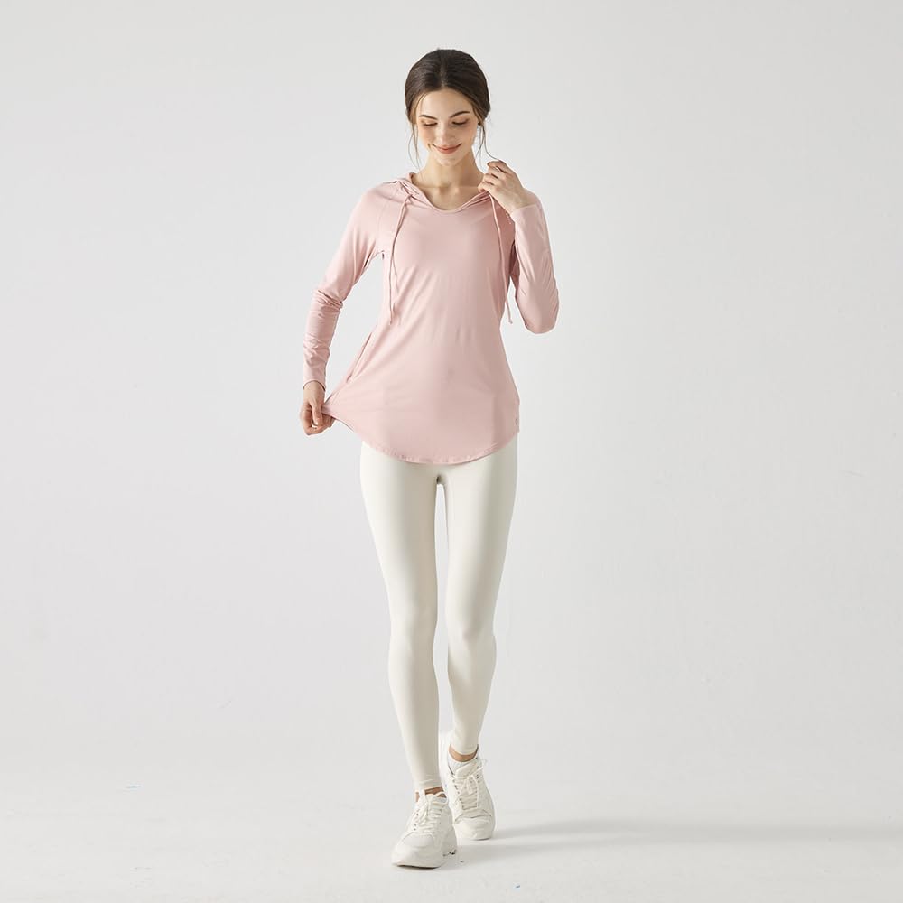 Yomoment Женская футболка с длинным рукавом и круглым вырезом с принтом Sun для жаркой погоды, розовая, с капюшоном, защита, V-образный вырез, подол, отводящая влагу, быстросохнущая, для йоги, бега, спортзала,