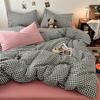 Vintage Double Sided Red Plaid Bedding Set Skin-Friendly Soft Duvet Cover Set with Bed Sheet and Pillowcases for Single Double