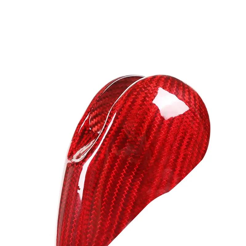 Real Carbon Fiber Red Stickers Car Gear Shift Head Handle Knob Cover Trim For Porsche Macan 718 911 Panamera Cayman Boxster