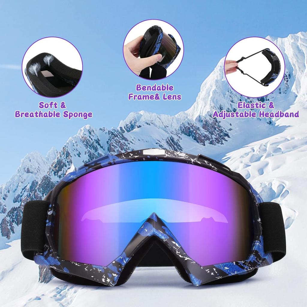 Очки для мотокросса, 2 пары горнолыжных очков и очков для квадроцикла для мотоцикла, MX, Powersport - Мужские, Женские, Взрослые, Юношеские для езды и гонок (Серый + Синий)