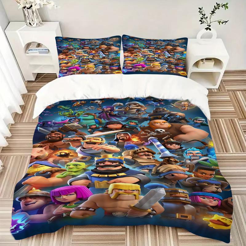 3Pcs Clash Clans Heroes Bedding Set Quilt Cover Pillowcase Home Christmas Xmas Halloween Gift 1 Duvet Cover 2 Pillowcase M92470