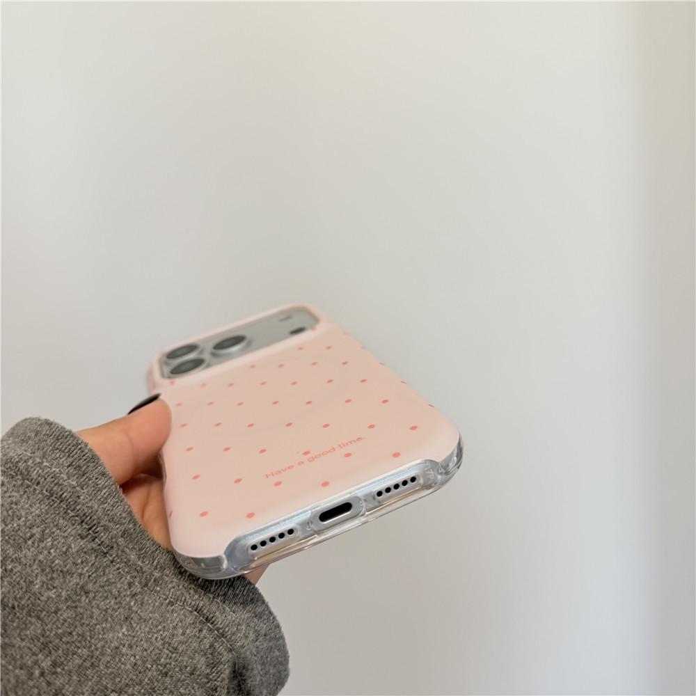Розовый чехол для iPhone в горошек в корейском стиле: Защита от падения, 16Pro Магнитный, 15PM Медведь-подставка, 14/13 Матовый