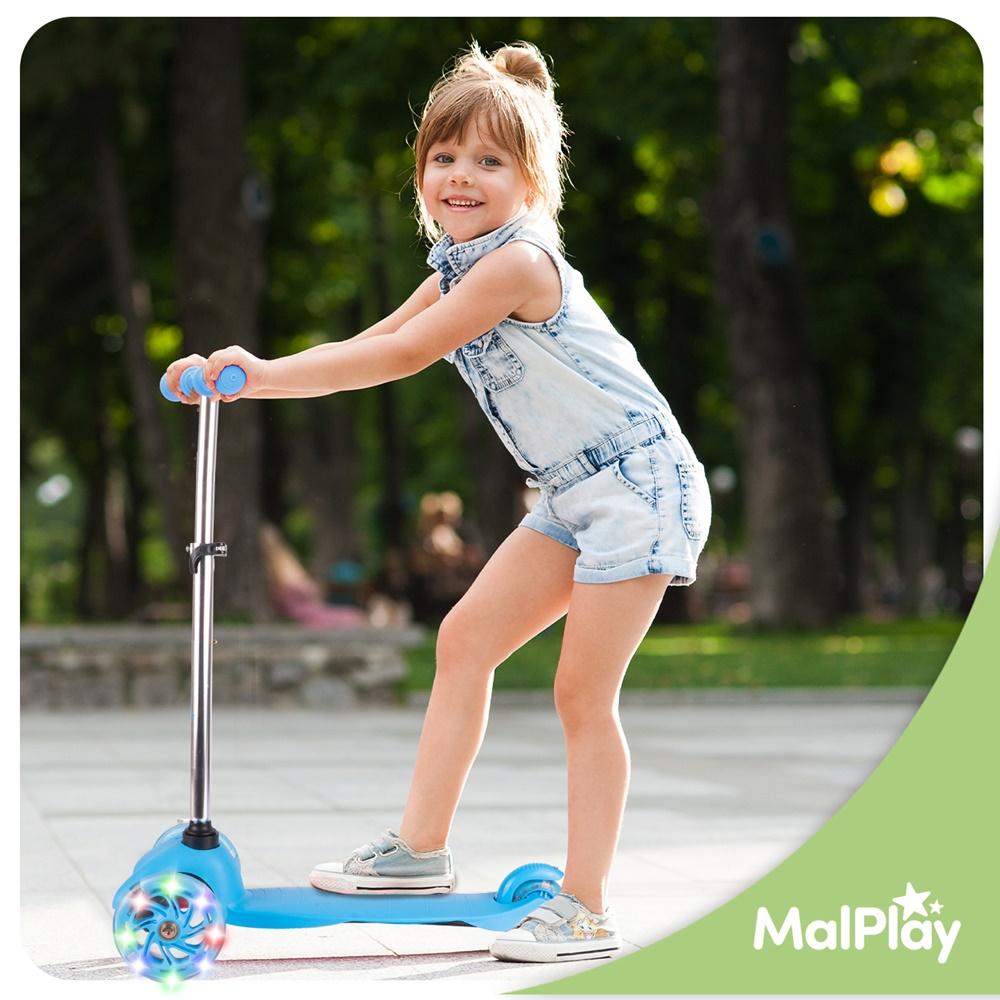 Adjustable Three-Wheel LED Scooter in Blue for Kids