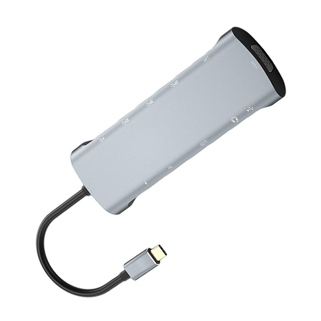 Док-станция-хаб 12-в-1 Type C к PD HD VGA USB3.0*3 USB2.0 RJ45 КАРДРИДЕР ДЛЯ КАРТ