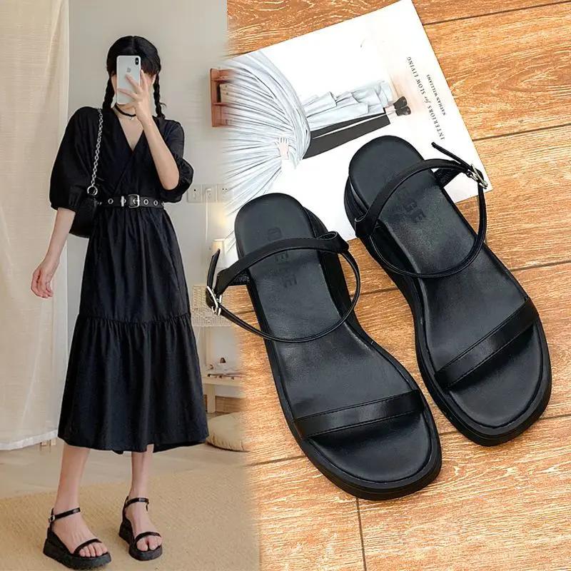 Fashion Buckles Heeled Comfortable and Elegant Woman Shoes Korea Casual High Quality Vintage New Breathable Fashion Sandals for Women