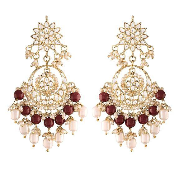 Позолоченные традиционные серьги ручной работы с жемчугом Кундан и бисером Чандбали для женщин/девочек