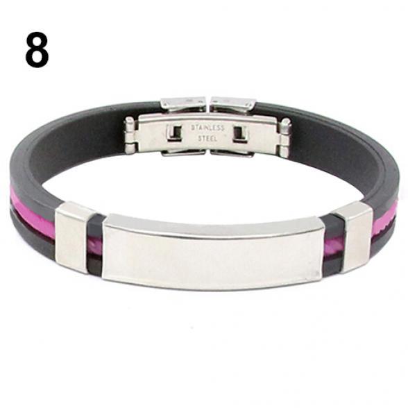 Twinkle Trinket Men's Women's Cool Stainless Steel Rubber Wristband Bangle Clasp Cuff Bracelet