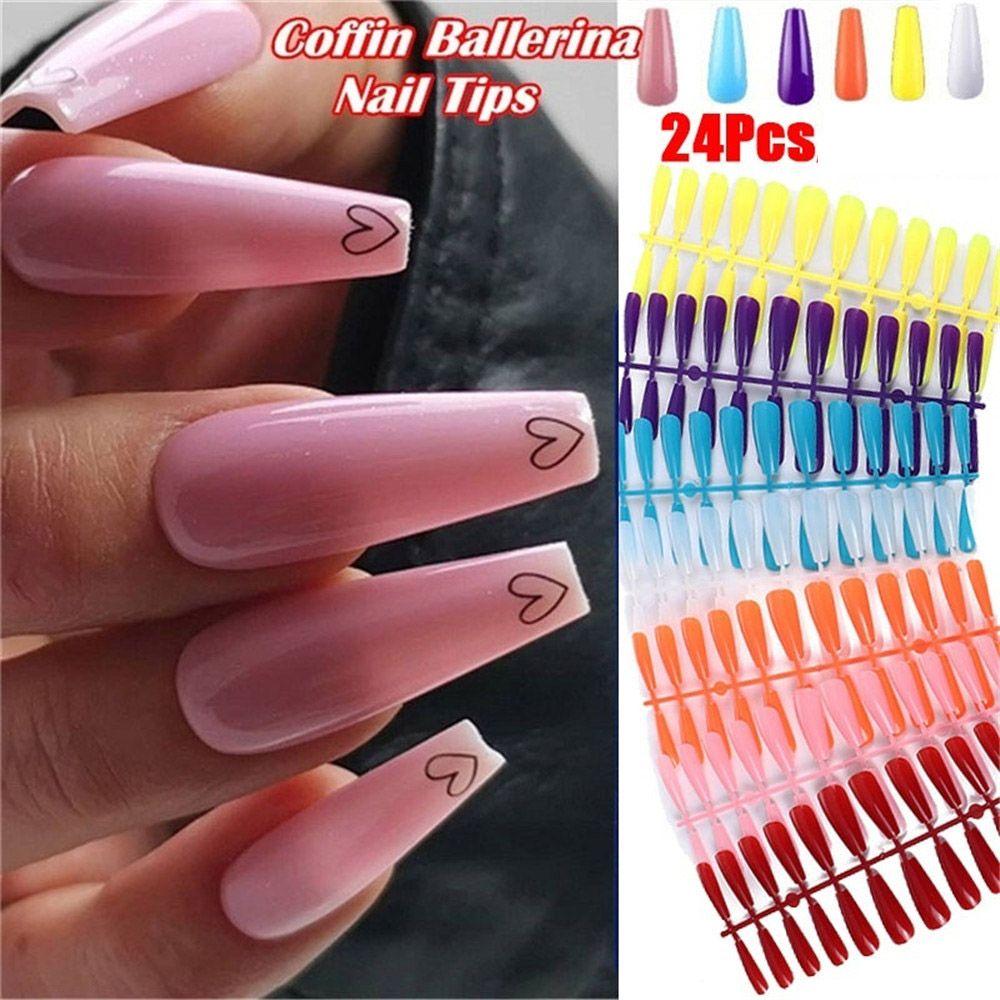 24Pcs/Set Art Extension Full Cover Nail Tips Ballerina Nail False Nails Coffin Fake Nail