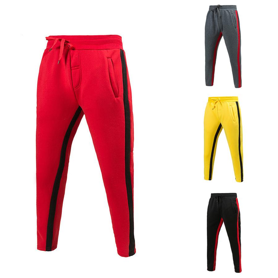 Осень-зима мужские длинные брюки в контрастную полоску прямые повседневные брюки мужские спортивные брюки