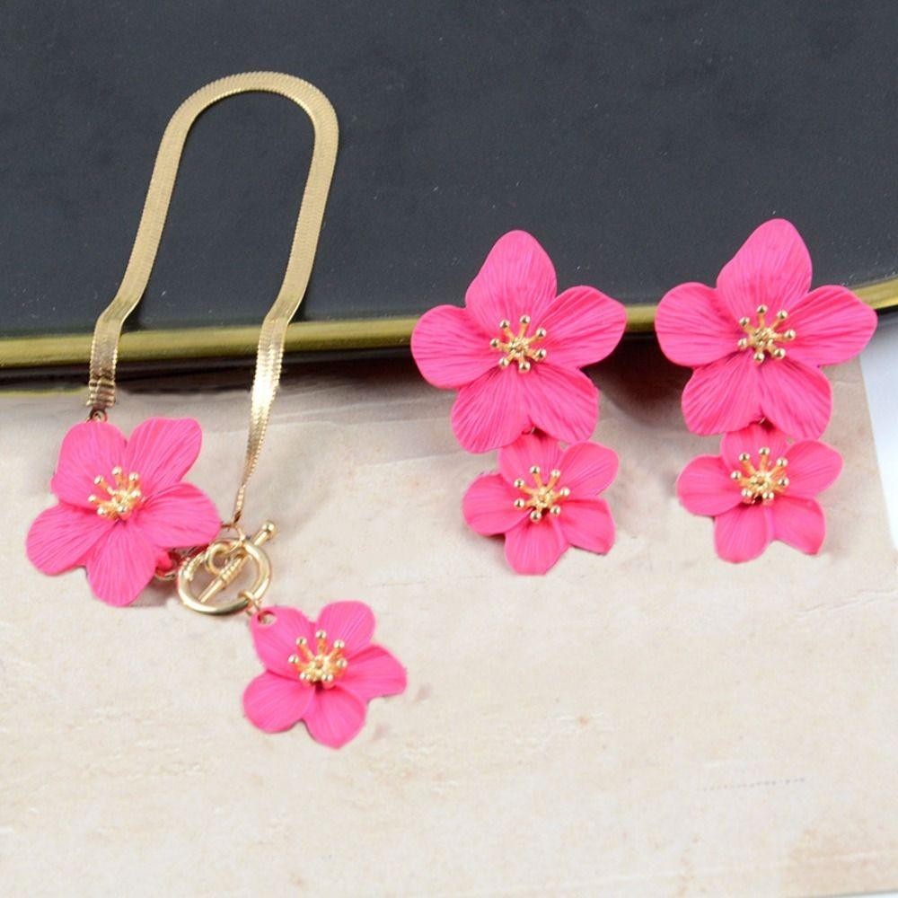 OT Buckle Flower Jewelry Set Metal Pendant Jewelry Suit Elegant Flower Necklace Earrings Set Gift
