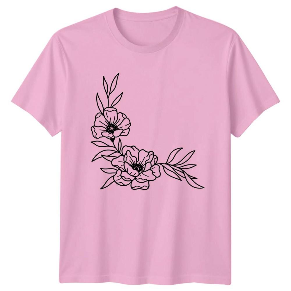 Elegant Minimalist Flower Line Art Unisexs TShirt Botanical Outline Floral